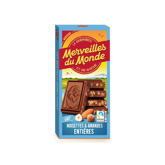 MERVEILLES DU MONDE Milk Chocolate Bar with Hazelnuts and Whole Almonds 170g