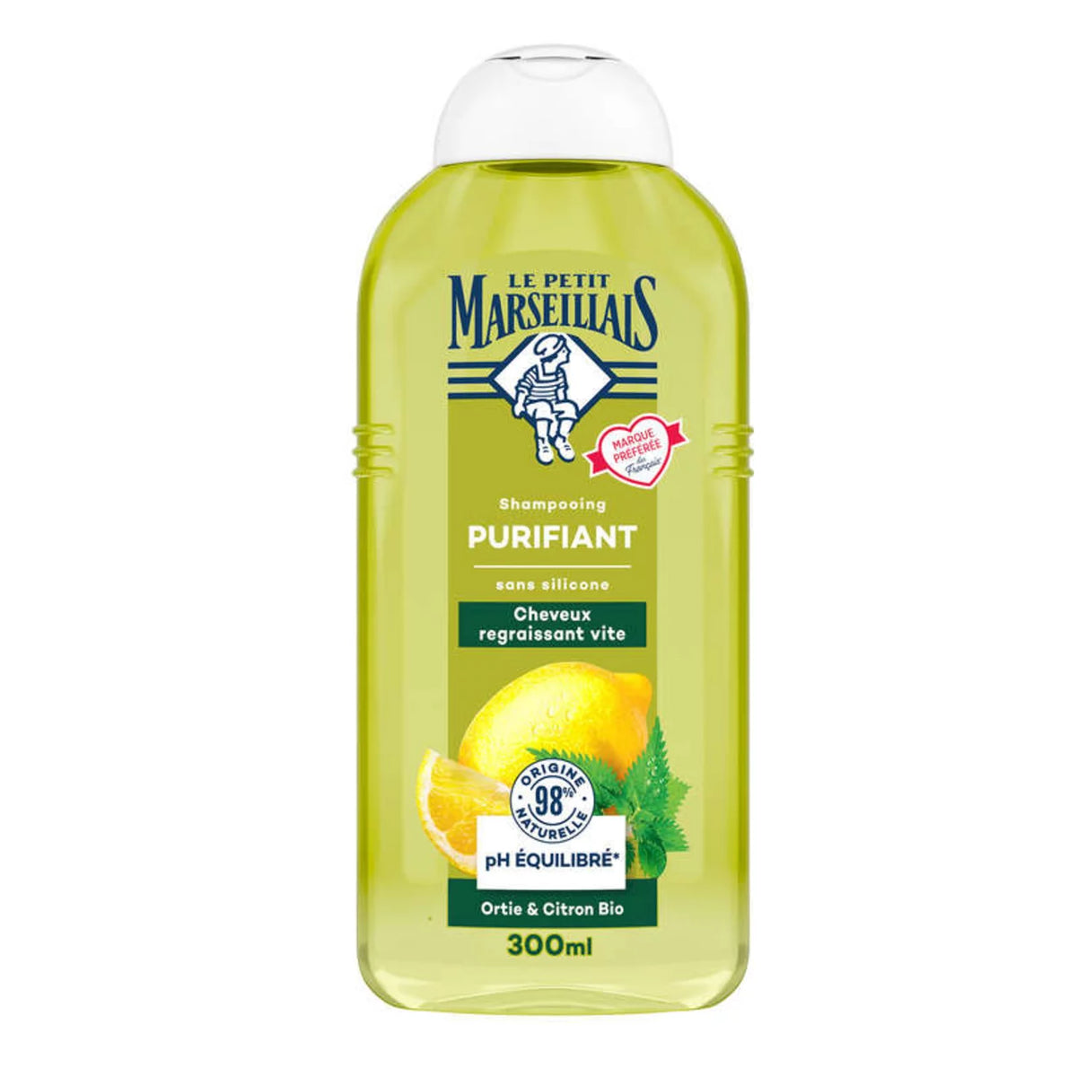 Shampooing Purifiant LE PETIT MARSEILLAIS à l'Ortie et au Citron Bio, sans silicone, 300 ml
