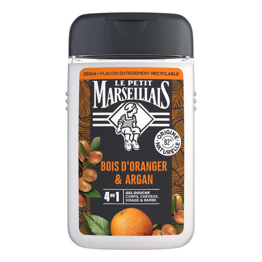 Gel de banho masculino LE PETIT MARSEILLAIS madeira de laranjeira e argan 250ml