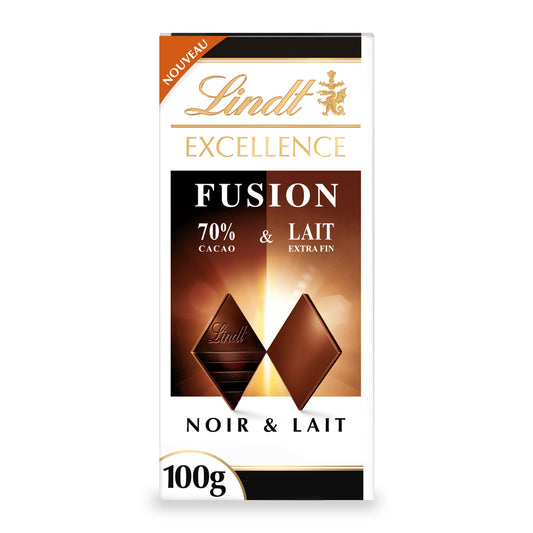 LINDT chocolate bar excellence fusion dark and milk 100g