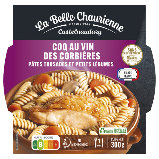LA BELLE CHAURIENNE coq with wine from Corbières pasta torsades and petits vegetables 300g