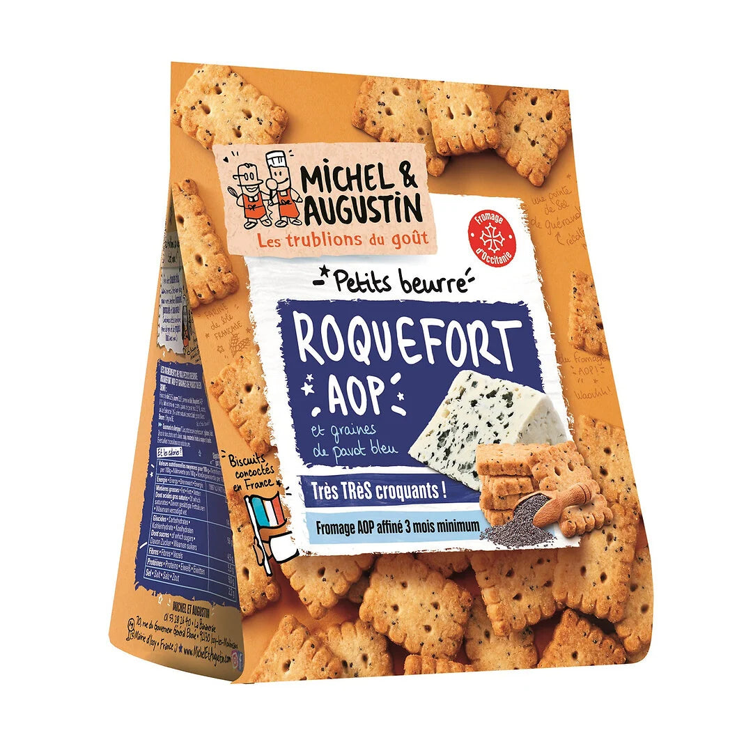 MICHEL ET AUGUSTIN Savory Butter Biscuits with Roquefort AOP Cheese & Blue Poppy Seeds 100g