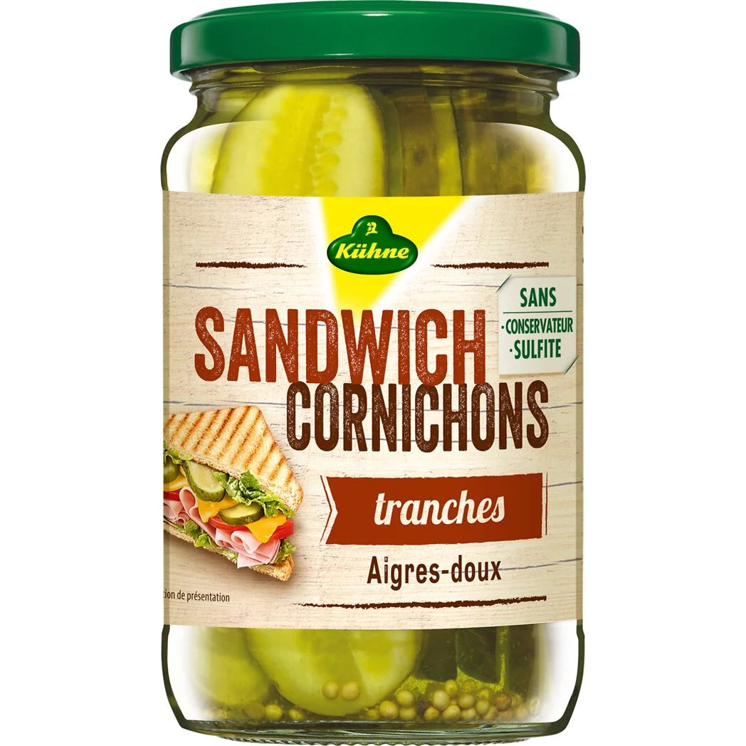KUHNE Sweet-and-Sour Sandwich Gherkins 185g
