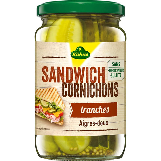 KUHNE Sweet-and-Sour Sandwich Gherkins 185g