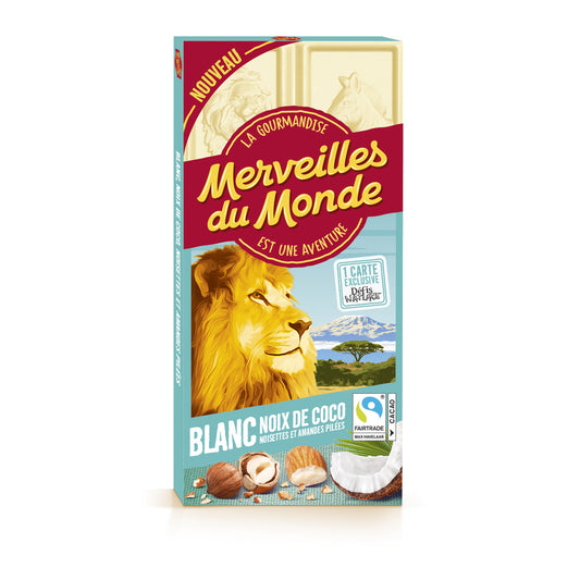 MERVEILLES DU MONDE White Chocolate Bar with Coconut, Hazelnuts and Almonds 100g