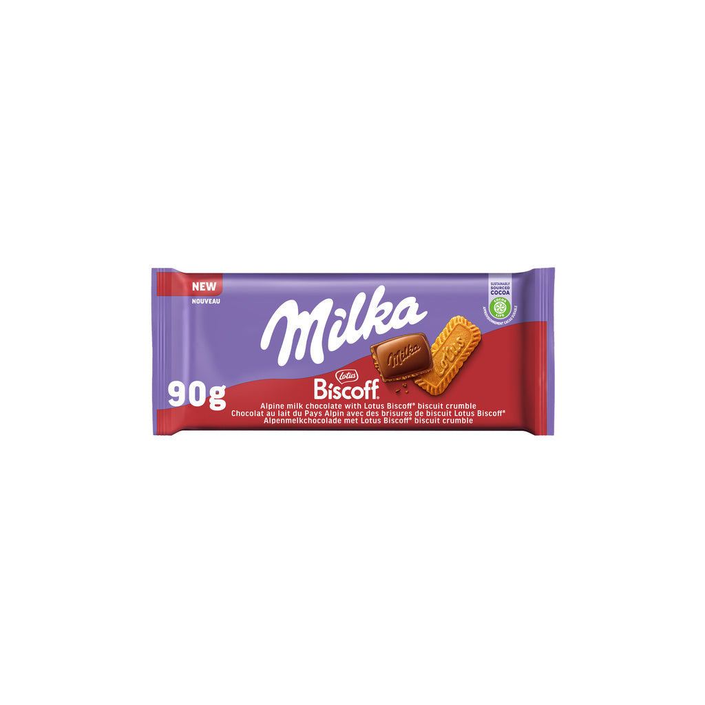 Tableta de chocolate con leche y galleta Biscoff Milka 90g