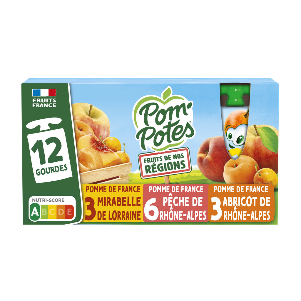 POM'POTES apple and peach from Rhône-Alpes, apple and mirabelle plum plum from Lorraine, apple and apricot from Rhône-Alpes - Fruits of Our Regions