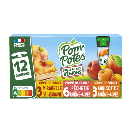 POM'POTES apple and peach from Rhône-Alpes, apple and mirabelle plum plum from Lorraine, apple and apricot from Rhône-Alpes - Fruits of Our Regions