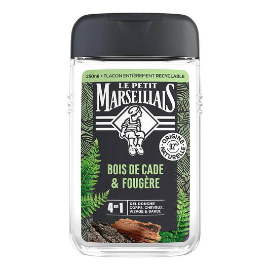 LE PETIT MARSEILLAIS Men's 4-in-1 Shower Gel Cade Wood & Fern, Dye-Free 250ml