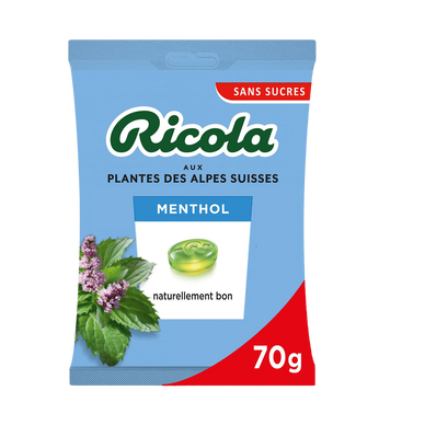 Caramelos de Hierbas Suizos RICOLA Mentol Sin Azúcar con Edulcorante 70g