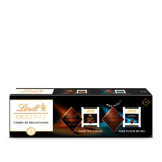 LINDT Excellence - Assortment of 70% Dark Chocolate Tasting Squares with Fleur de Sel x16