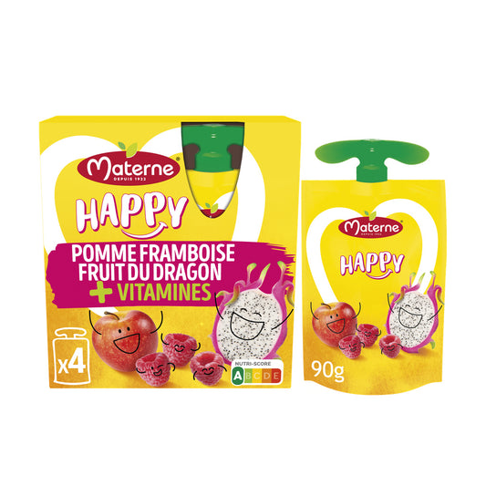 MATERNE Raspberry and Dragon Fruit Compotes + Vitamins 4x90g