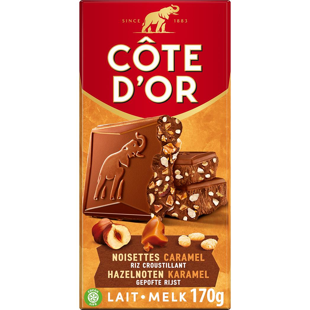 COTE D'OR chocolate bar milk hazelnut caramel and riz crunchy 170g