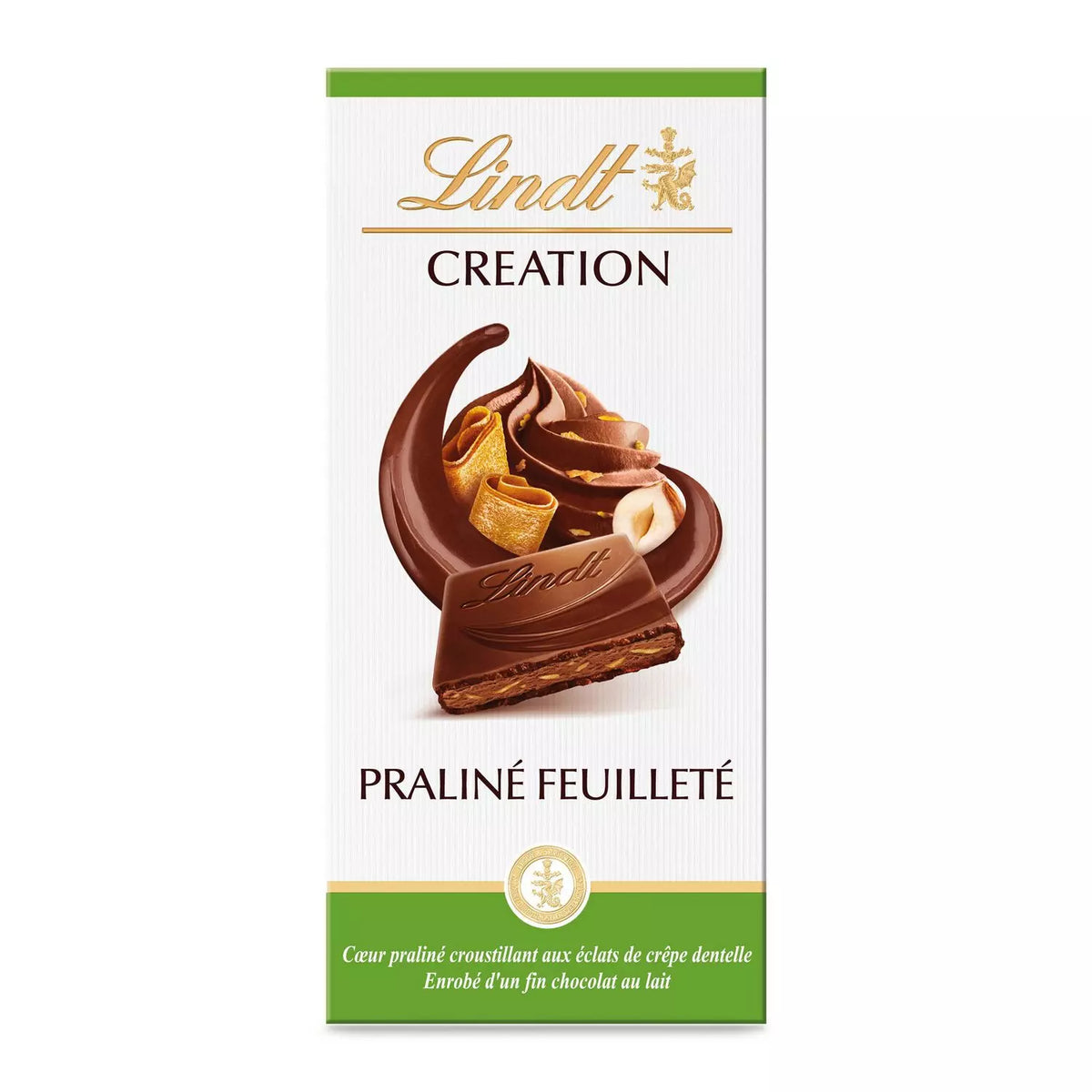 LINDT Création milk chocolate bar praline feuilleté 150g