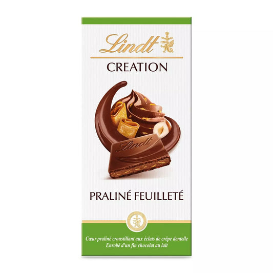 LINDT Création milk chocolate bar praline feuilleté 150g