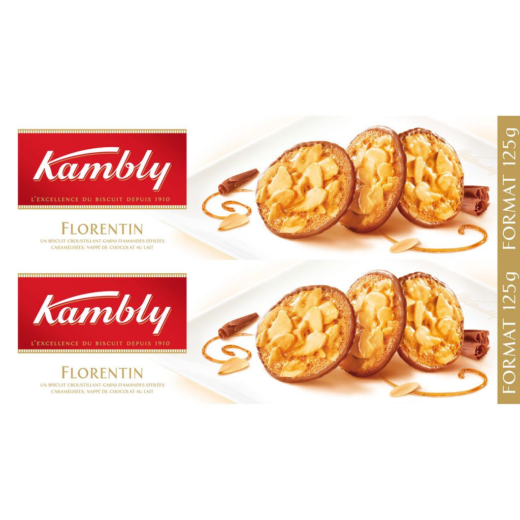 Galletas KAMBLY Florentin con chocolate con leche y almendras caramelizadas 2x125g