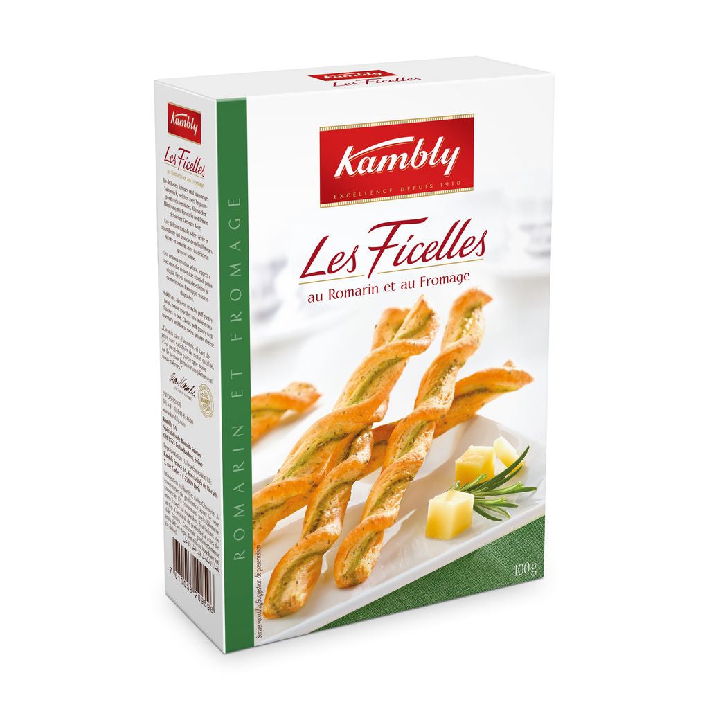 KAMBLY Biscuits Apéritifs Ficelles Romarin Fromage 100g