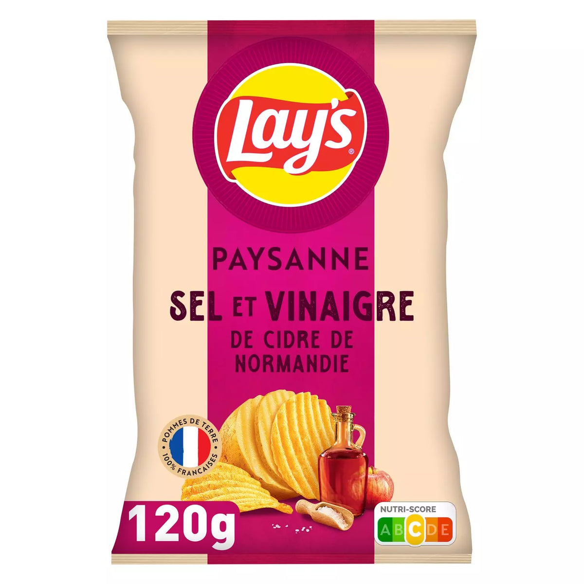LAY'S Batata Chips Onduladas Paysanne Sabor Sal e Vinagre de Maçã da Normandia 120g