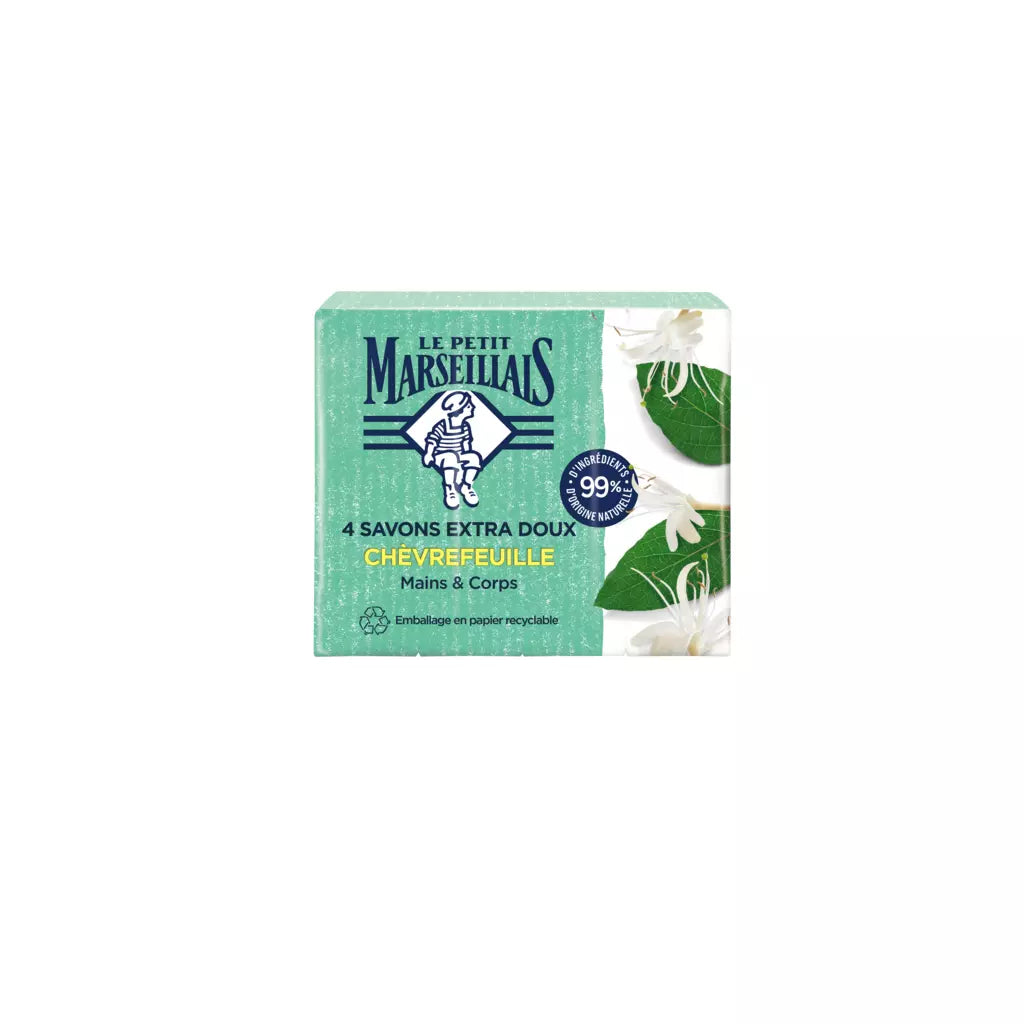 LE PETIT MARSEILLAIS Sapone extra delicato al caprifoglio per mani e corpo 4x100g