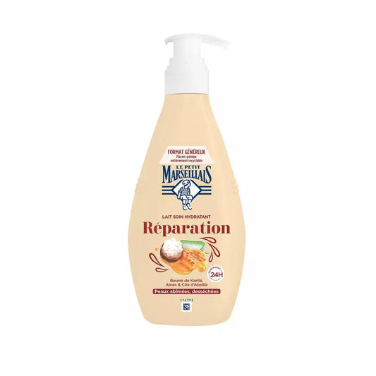 LE PETIT MARSEILLAIS Latte corpo riparatore idratante 24h con burro di karité, aloe e cera d'api per pelle secca e danneggiata 400ml