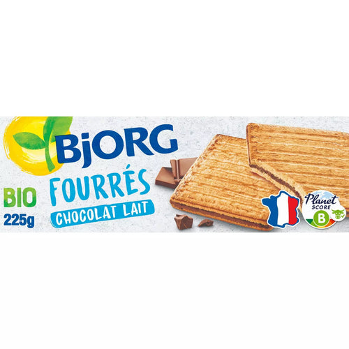 BJORG - Biscuits Bio filled with milk chocolate Sachets Fraîcheur 225g