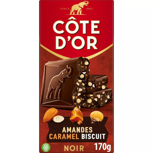 Chocolat noir CÔTE D’OR aux amandes, caramel et biscuit 170g