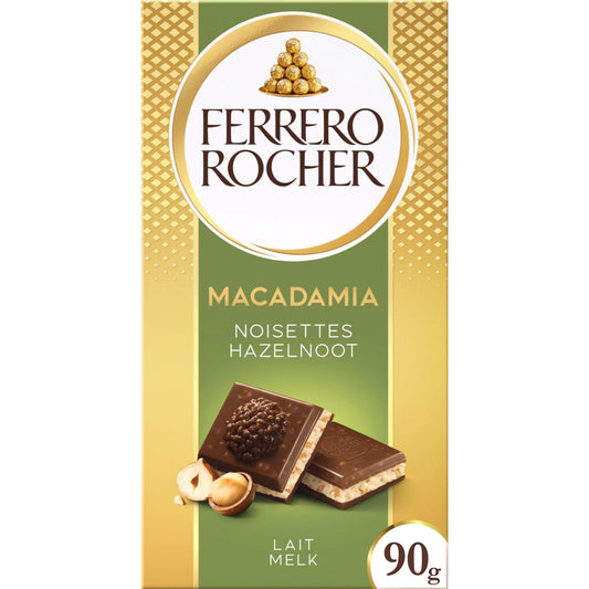 FERRERO Milk Chocolate and Hazelnut Bar with Macadamia Flavor 90g