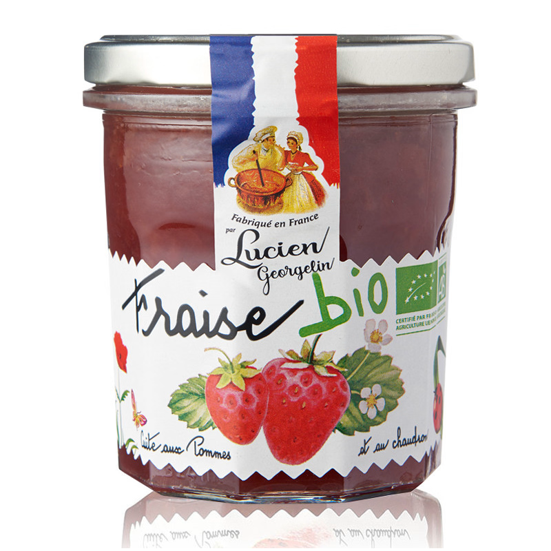 LUCIEN GEORGELIN Erdbeerkonfitüre mit Äpfeln im Kessel gekocht 320g
