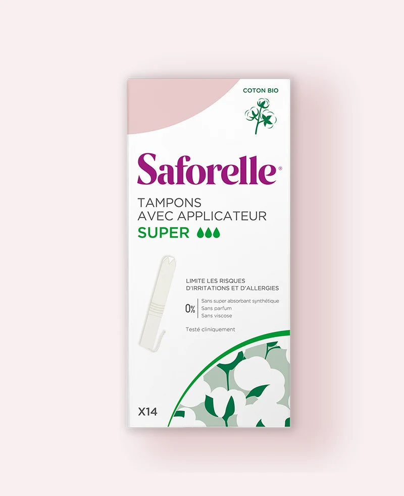 SAFORELLE Super Absorbency Organic Cotton Tampons with Applicator x14