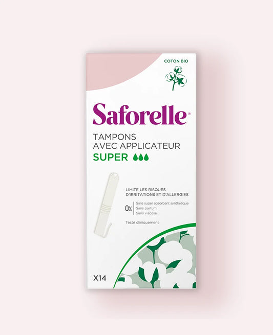 SAFORELLE Super Absorbency Organic Cotton Tampons with Applicator x14