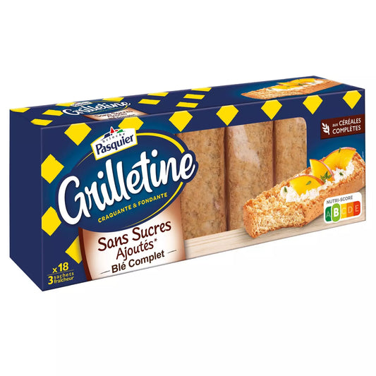 Tostadas Integrales PASQUIER – Grilletine, Sin Azúcares Añadidos (x18) 255g