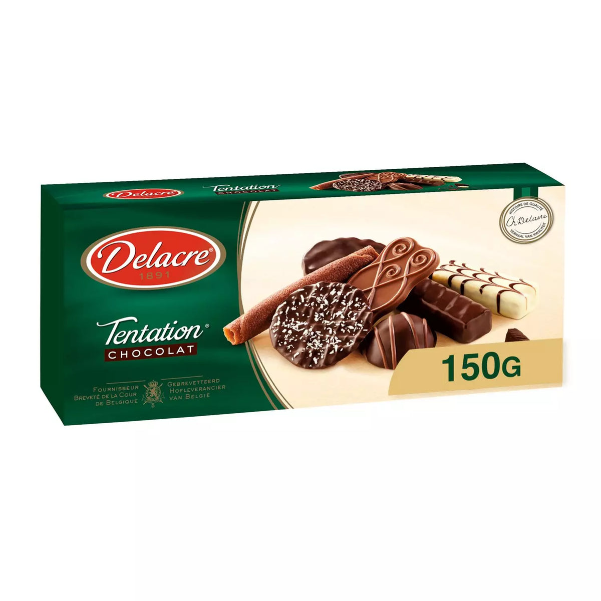 DELACRE Tentation Assorted Chocolate Biscuits (Milk, Dark & White) 150g