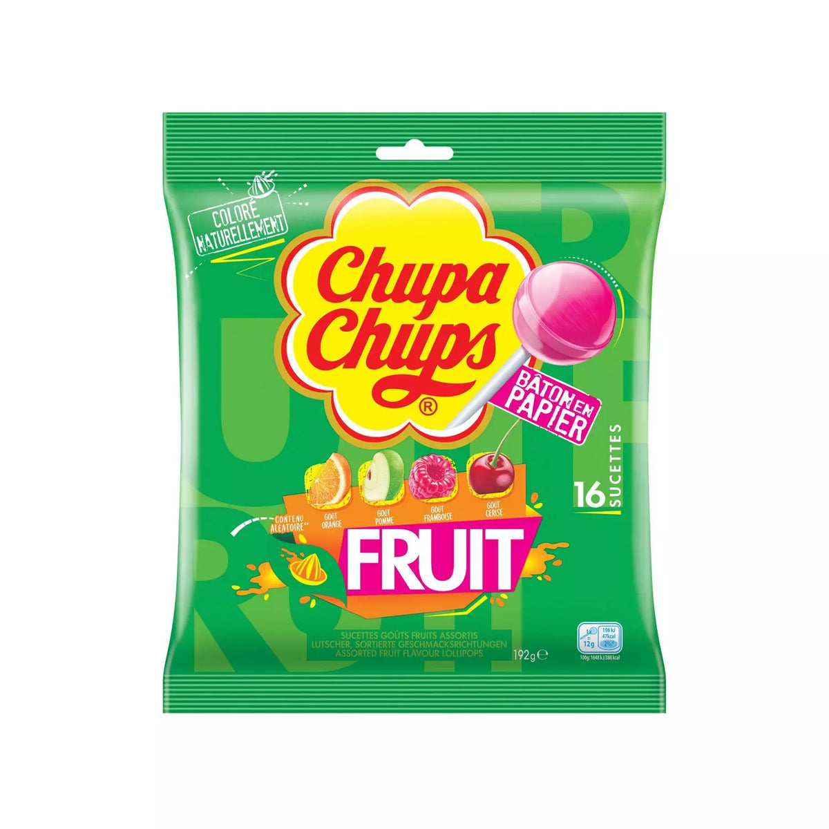 CHUPA CHUPS Lutscher, verschiedene Fruchtgeschmacksrichtungen, Packung mit 16 Lutschern – 192g