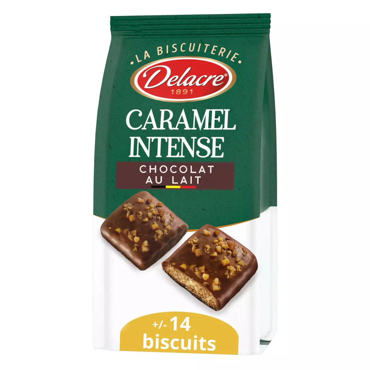 Biscuits DELACRE au chocolat au lait et caramel intense 130 g