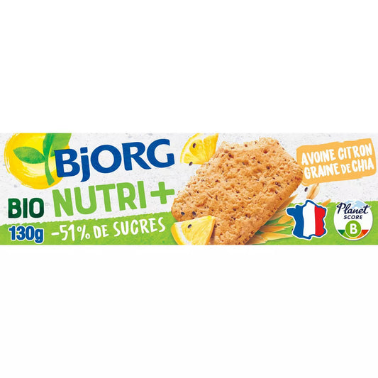 BJORG Galletas Ecológicas Nutri+ Avena, Limón y Semillas de Chía 130g